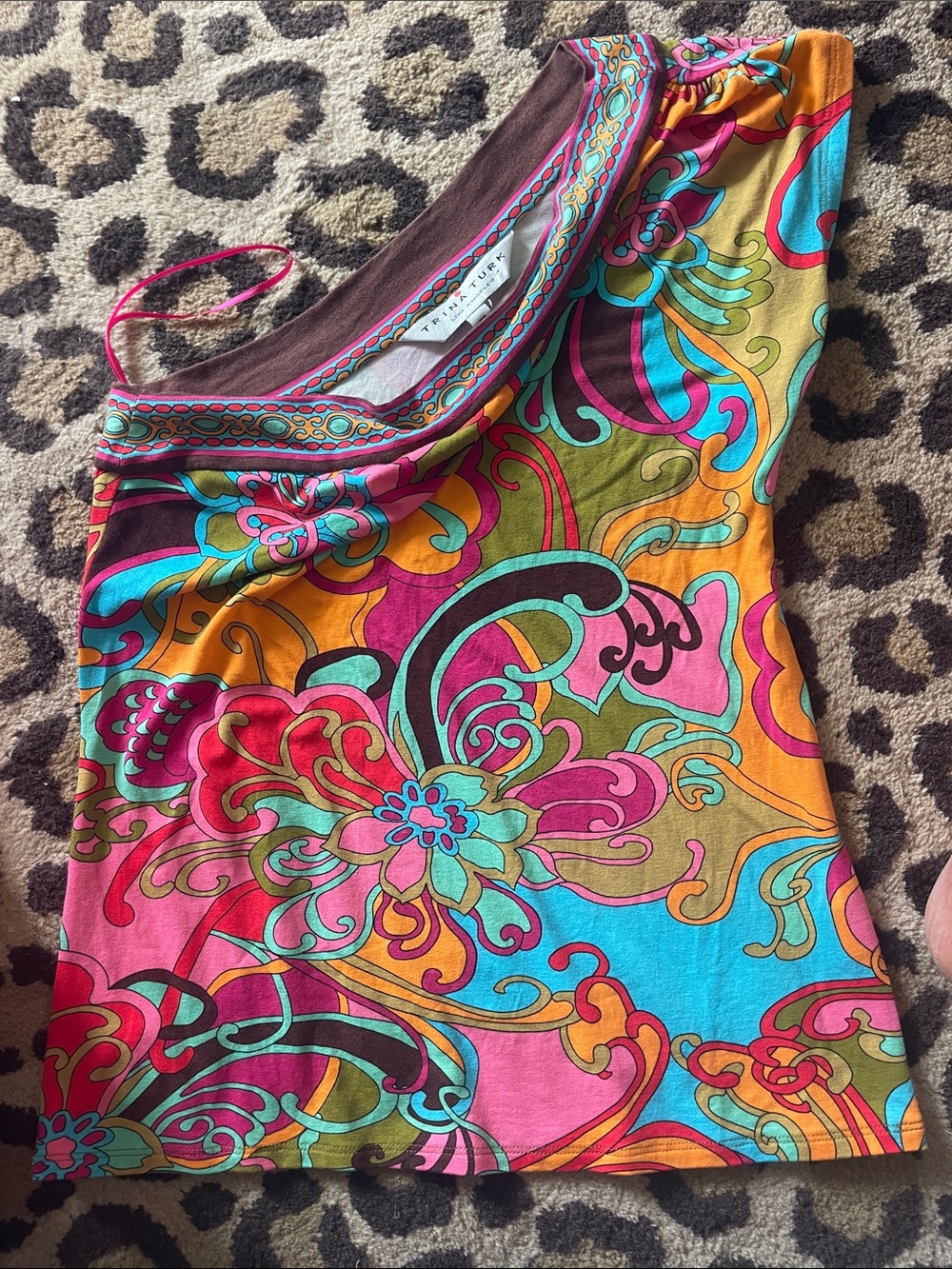 Trina Turk Multicolor Floral One-Shoulder Short Sleeve Tee